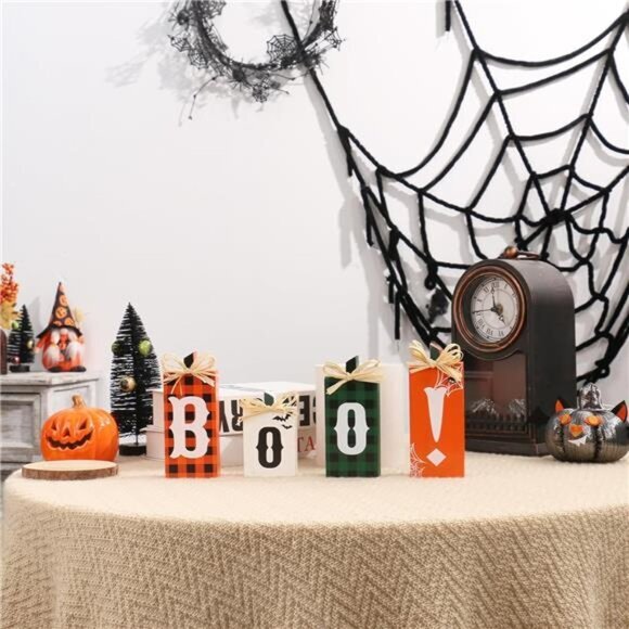 4PCS Wooden Boo Sign Block -Halloween Tabletop Decorations for Farmhouse & Party - Picture 4 of 7